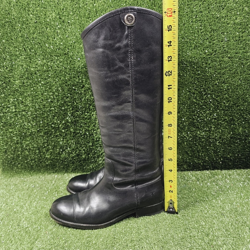 Frye Melissa Button 2 Black Leather Pull On Riding Tall Boots Womens Size 7 B - Picture 5 of 10